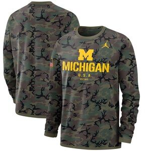 Nike Jordan Michigan Wolverines Green Camouflage Long Sleeve Shirt